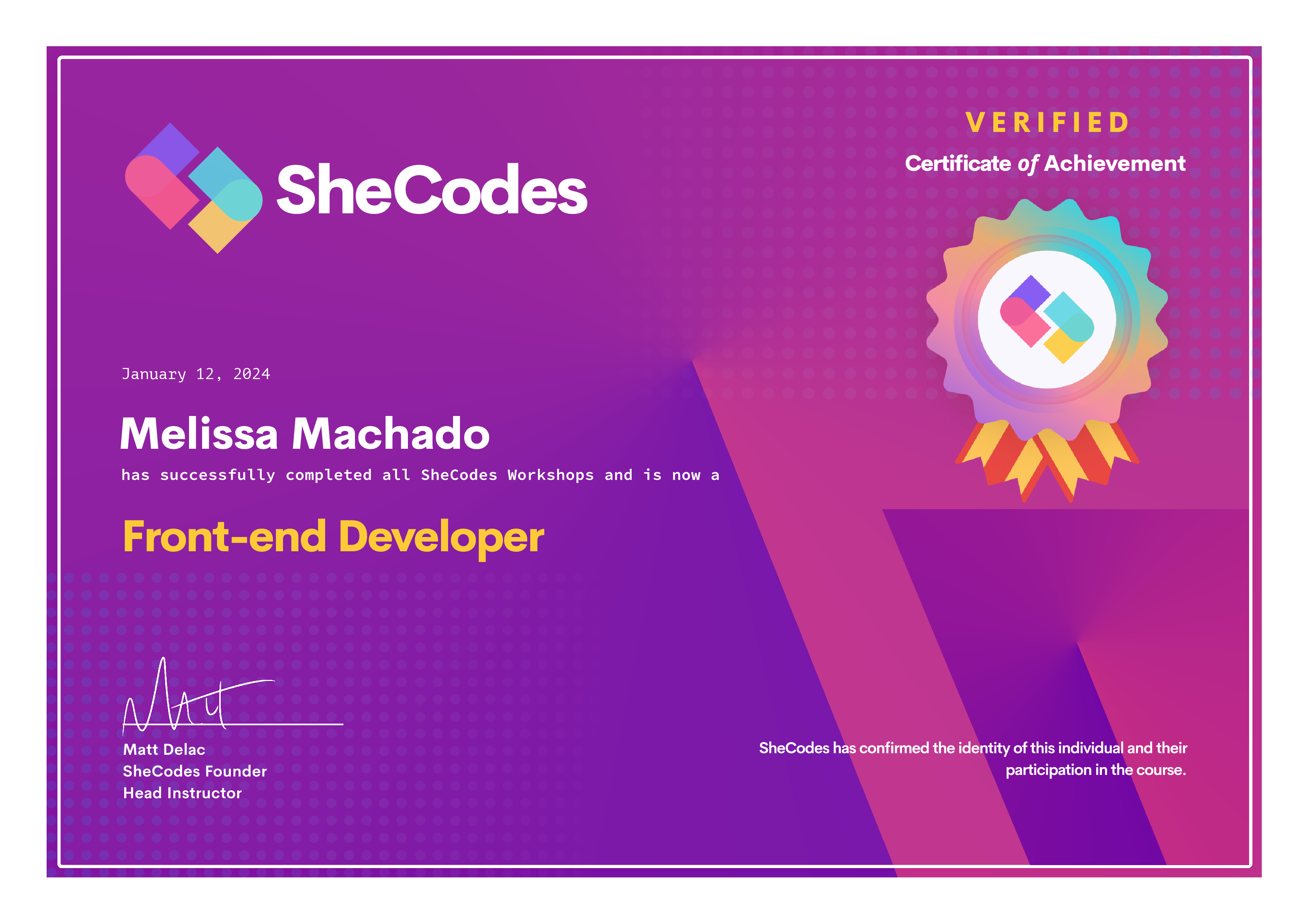SheCodes Max Certificate